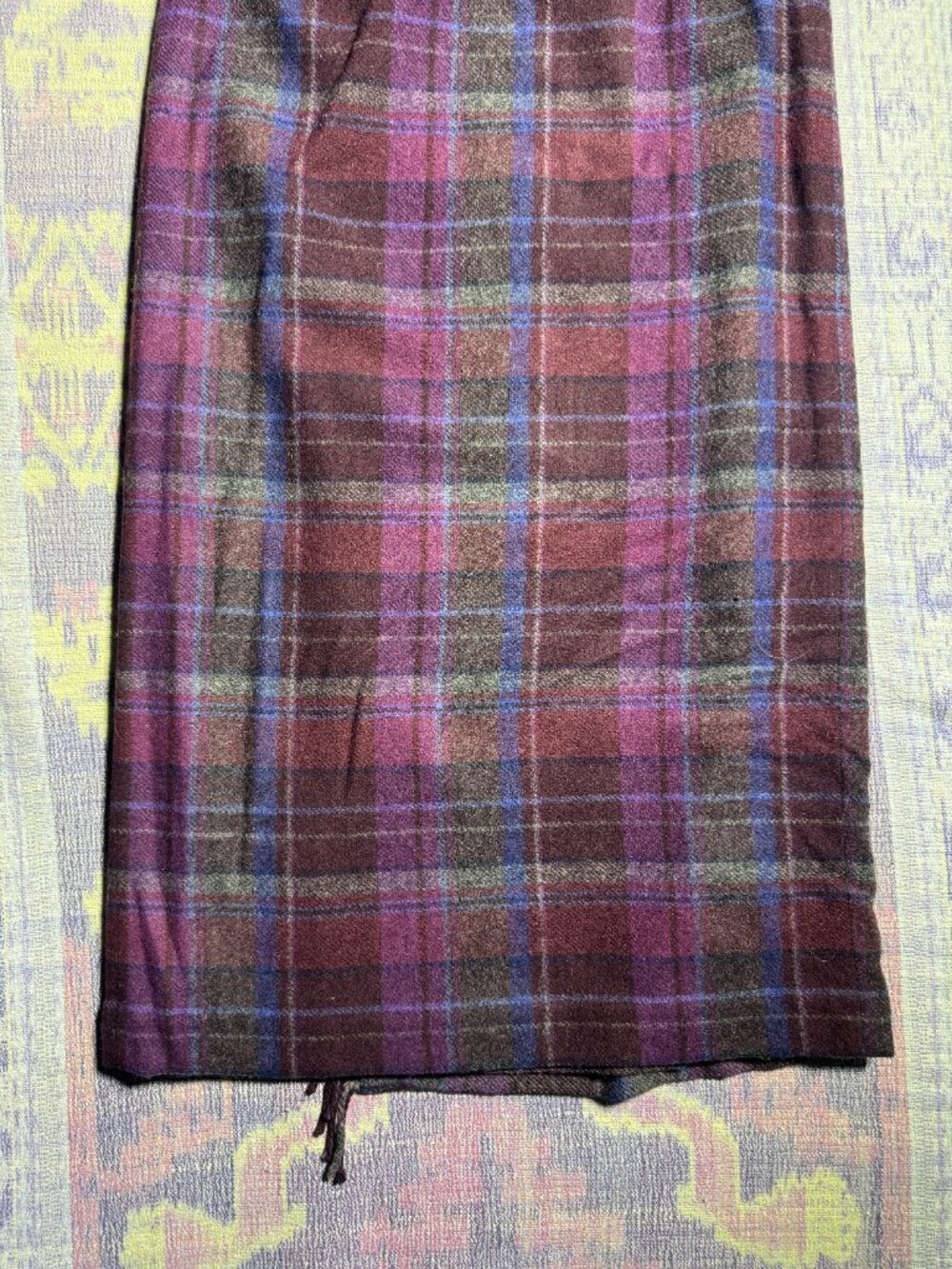 Talbots Plaid Fringe Wool Blend Wrap Skirt Purple Blue Sz 8 - Picture 14 of 15